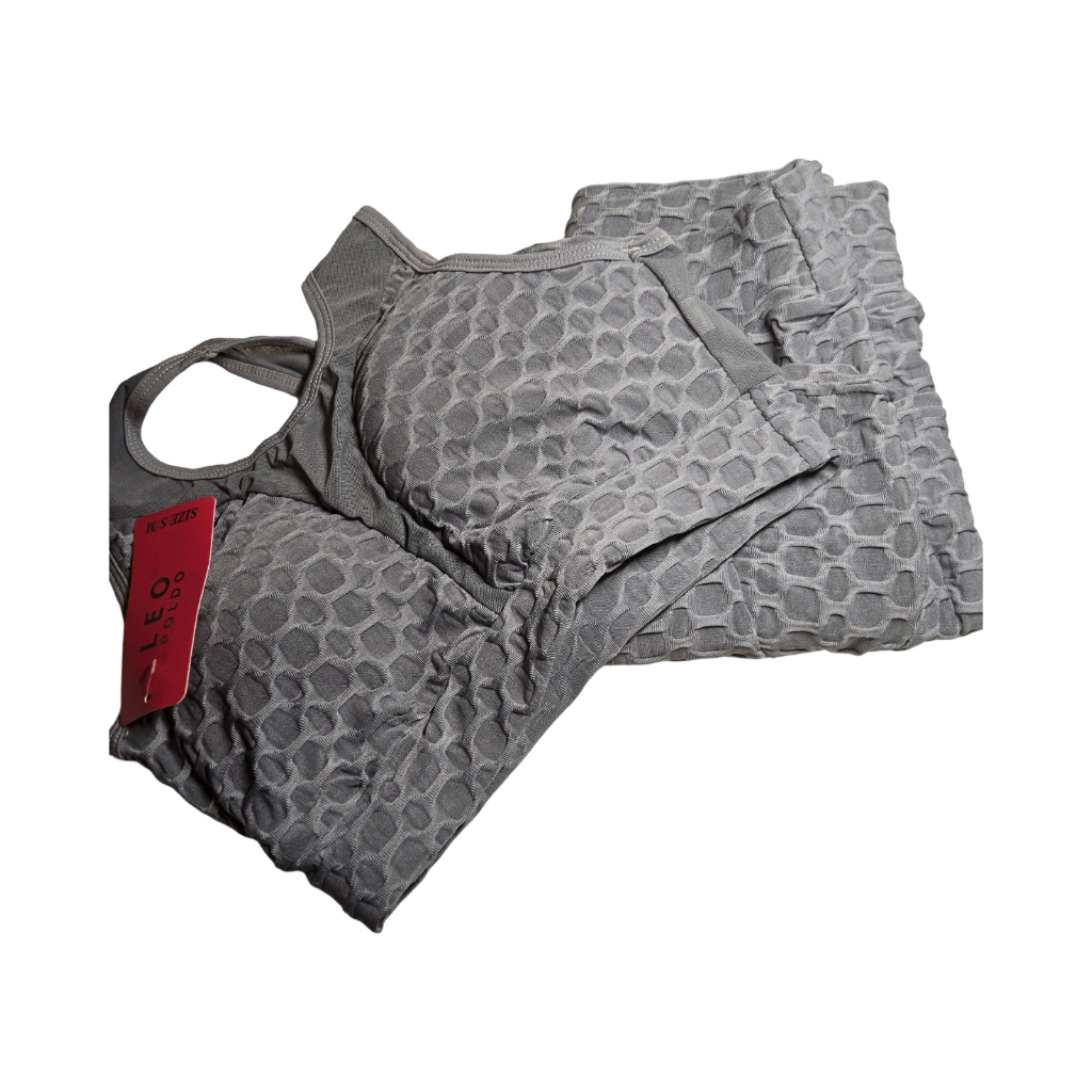Nfs Gray Textured Leggings With Matching Sports Bra Size S/M